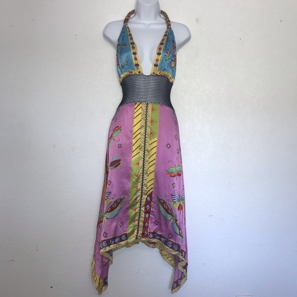 Lyndia Procanik Silk & Crochet Halter Dress 12 - Picture 2 of 8